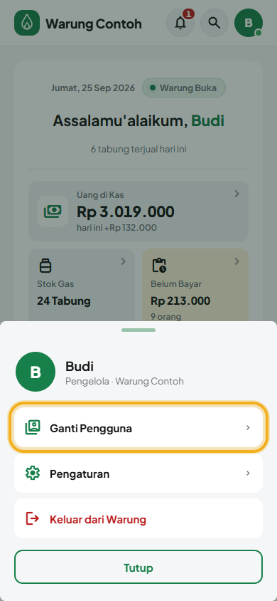 Layar: Ganti pengguna saat gantian jaga
