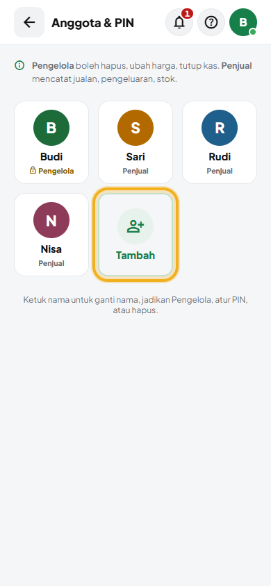 Layar: Tambah atau atur anggota