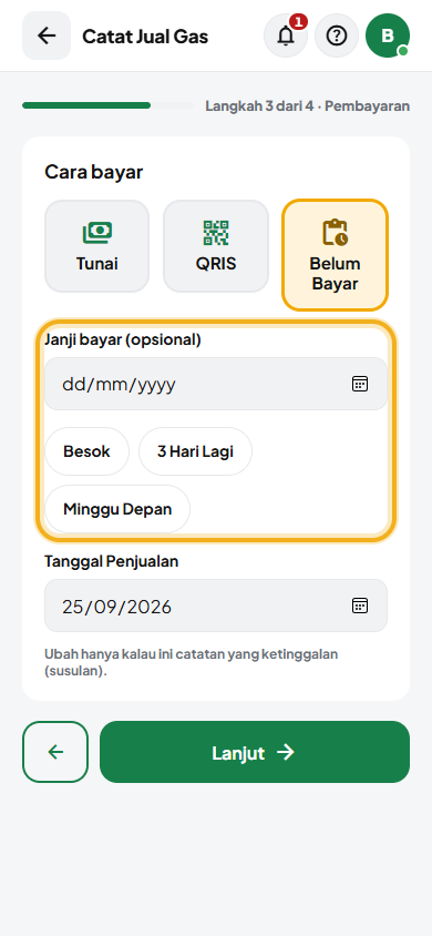 Layar: Catat sebagai Belum Bayar