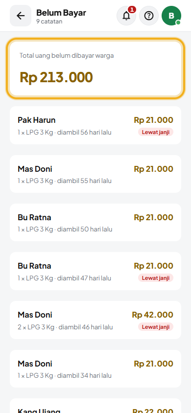 Layar: Lihat siapa yang belum bayar