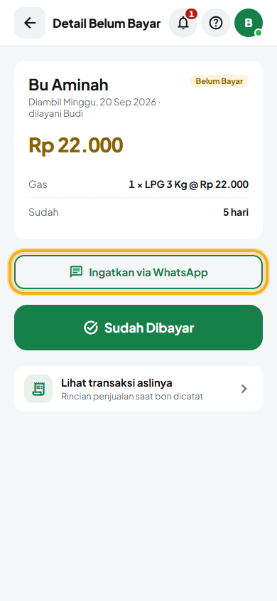 Layar: Ingatkan via WhatsApp