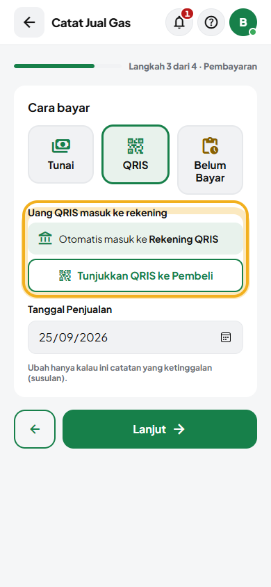 Layar: Cara bayar: QRIS