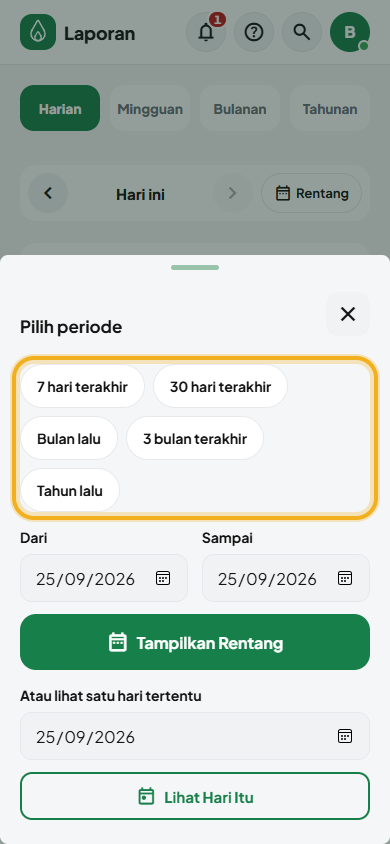 Layar: Rentang tanggal sendiri
