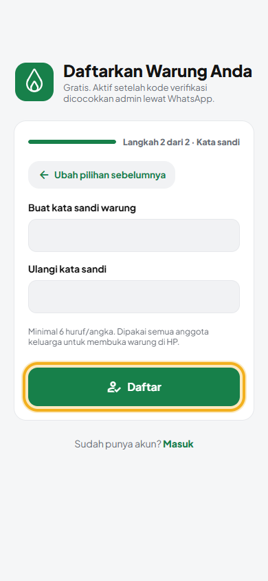 Layar: Buat kata sandi warung