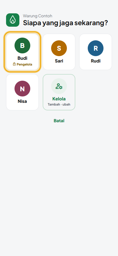 Layar: Pilih nama Anda