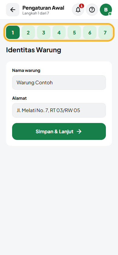 Layar: Pengaturan Awal (7 langkah)