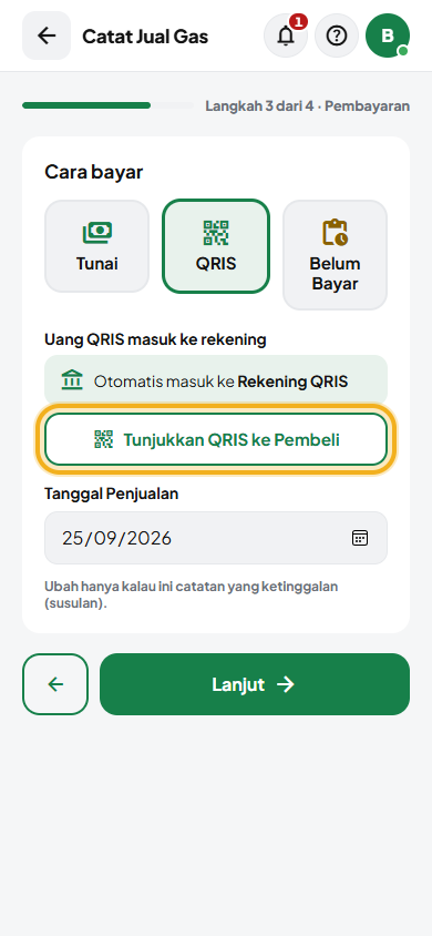 Layar: Tunjukkan saat pembeli bayar