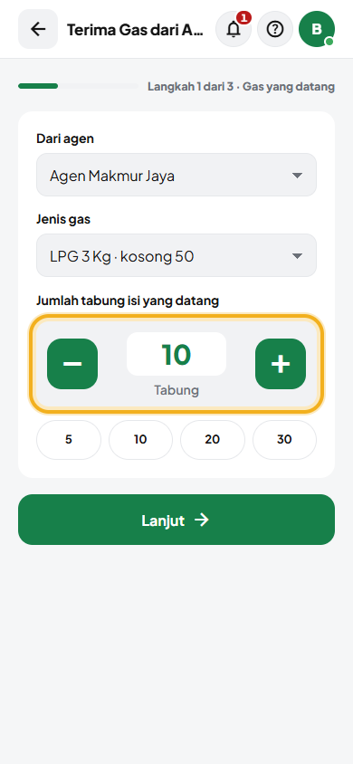 Layar: Isi jumlah & pembayaran