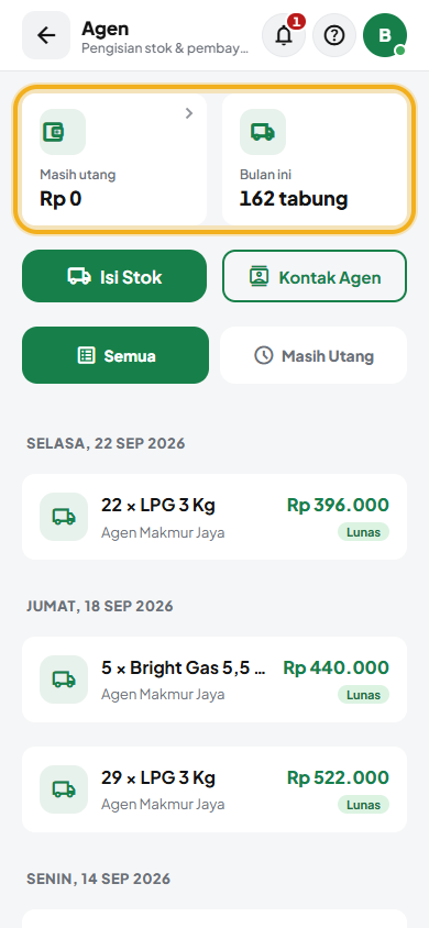 Layar: Lihat & bayar utang agen