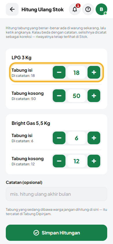Layar: Cocokkan jumlah tabung